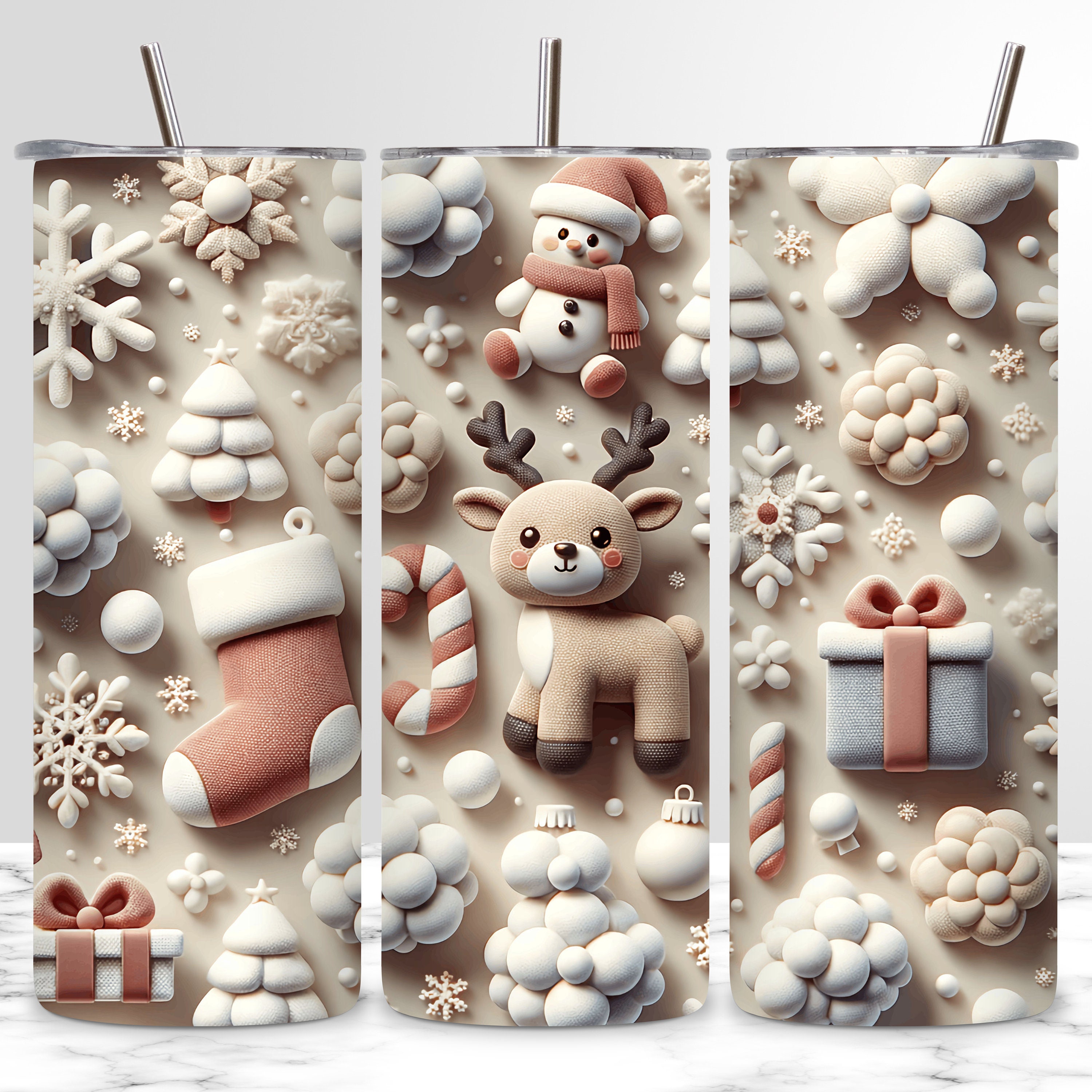 Envoltura de vaso inflado de Navidad 3D, Feliz Navidad png, Envoltura de vaso 3D, Descarga de diseño de vaso hinchado de Navidad de 20 oz