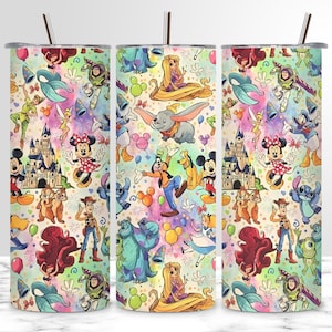 Envoltura de vaso de princesa de dibujos animados, diseño de sublimación de Magic Kingdom, plantilla de vaso flaco de dibujos animados de 20 oz, diseño divertido para niños