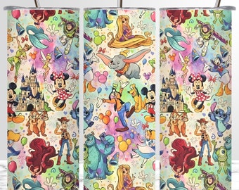 Cartoon Princess Tumbler Wrap, Magic Kingdom Sublimation Design, Cartoon 20 oz Skinny Tumbler Template, Funny Kids Design