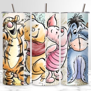 Classic Pooh PNG Tumbler Wrap, Winnie the pooh PNG, Watercolor Winnie Pooh, Watercolor Flowers, Tumbler Wrap, PNG Digital Download