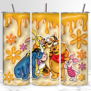 3D Winnie Friends Tumbler Wrap, Cartoon Friends 20 Unzen Skinny Tumbler, 3D Puffy Cartoon Charaktere Tumbler, Cartoon Sublimation PNG