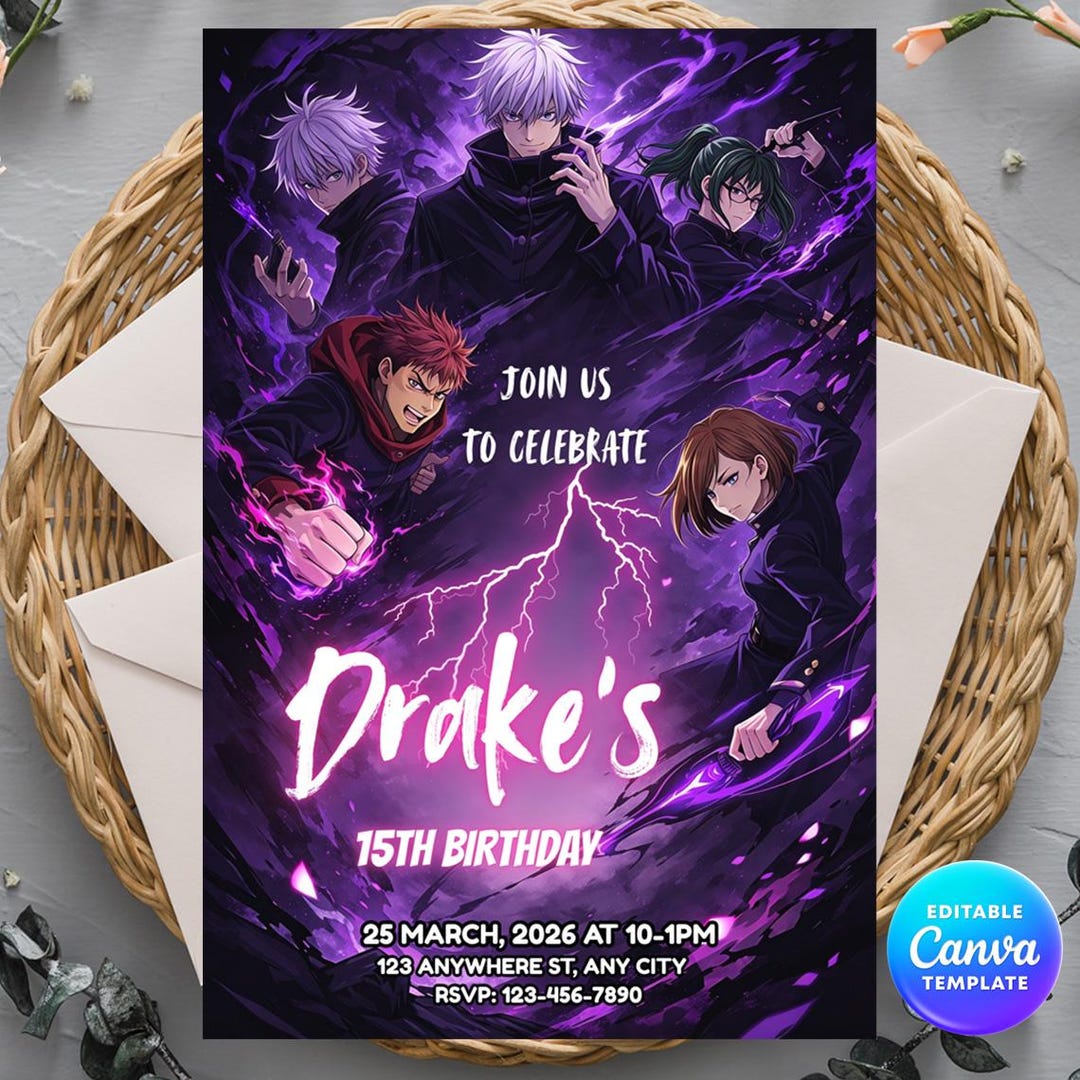 Jujutsu Kaisen Birthday Party Invitation Template for 10th Birthday ...