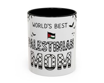 Worlds Best Mom Mug | Mothers Day Gift | | Keffiyeh Pattern Accent | Unique Gift for Mom | Arabic Heritage Mug | Free Palestine
