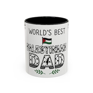 Worlds Best Palestinian Dad Mug | Fathers Day Gift | Arabic Dad Coffee Cup | Keffiyeh & Olive Branch Design | Palestinian