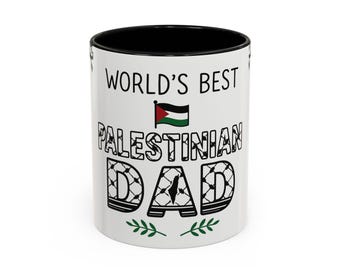 Worlds Best Palestinian Dad Mug | Fathers Day Gift | Arabic Dad Coffee Cup | Keffiyeh & Olive Branch Design | Palestinian