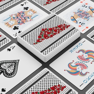 Palestine Map Playing Cards - Watermelon & Keffiyeh Design, Custom Artwork Card Deck, Collectible Cards, Party Game Accessories