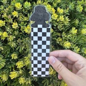 Black Poodle bookmark | Cute dog bookmark for book lovers | black checkered reading accessory | Gift for dog owners and bookworms