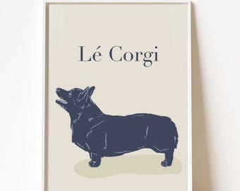 Impresión digital de Le Corgi / Arte de pared minimalista de Corgi / Ilustración de perro lindo / Regalo para amantes de las mascotas modelo / Obra de arte imprimible de raza de perro / Arte francés
