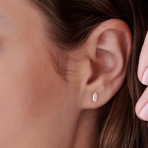 Genuine Diamond Baguette Earrings 14k Gold, Baguette Diamond Stud Earrings, Handmade Modern Diamond Studs, Jewelry Gift For Mom