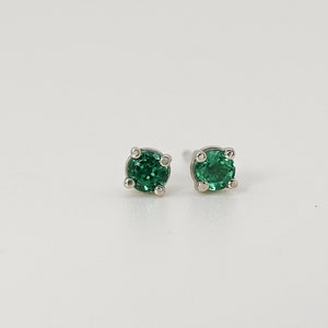 Delicate Emerald Stud Earrings 14k Gold, Emerald Earrings, Green Gemstone Earrings, Wedding Gift, Handmade Fine Jewelry Gift for Her