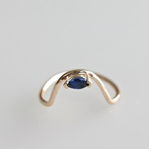 Marquise Sapphire Ring 14k Solid Gold, Curved Ring Gemstone, Sapphire Stacking Ring, September Birthstone, 45th anniversary Gift for Wife image 5