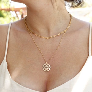 Heart Chakra Medallion Necklace 14k Solid Gold, Anahata Chakra Charm, Boho Necklace, Yoga Jewelry, Spiritual Jewelry, Gift For Her