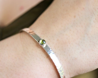 Peridot Bracelet Sterling Silver, Graduation Gift for Her, Handmade Hammered Cuff Bracelet Gold Filled or Silver, August Birthstone Jewelry