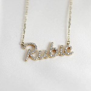 Genuine Diamond Name Necklace, 14k Gold Personalized Jewelry Script Necklace, Real Diamond Monogram Necklace, Custom Name Necklace
