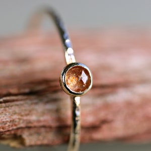 14k Gold Sunstone Ring, Dainty Sunstone Ring, Delicate Gold Ring, Textured Band Gemstone Ring, Gold Stacking Ring, Minimalist Promise Ring