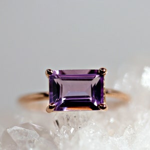 Emerald Cut Amethyst Ring Rose Gold, Amethyst Engagement Ring, February Birthstone, Art Deco Engagement Ring, Gemstone Ring Solid Gold image 2