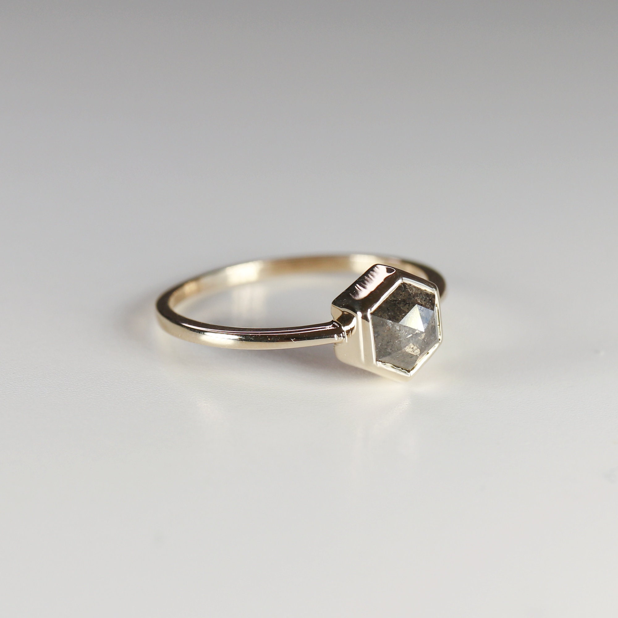 Hexagon Salt and Pepper Diamond Ring Rose Cut Diamond Shield | Etsy