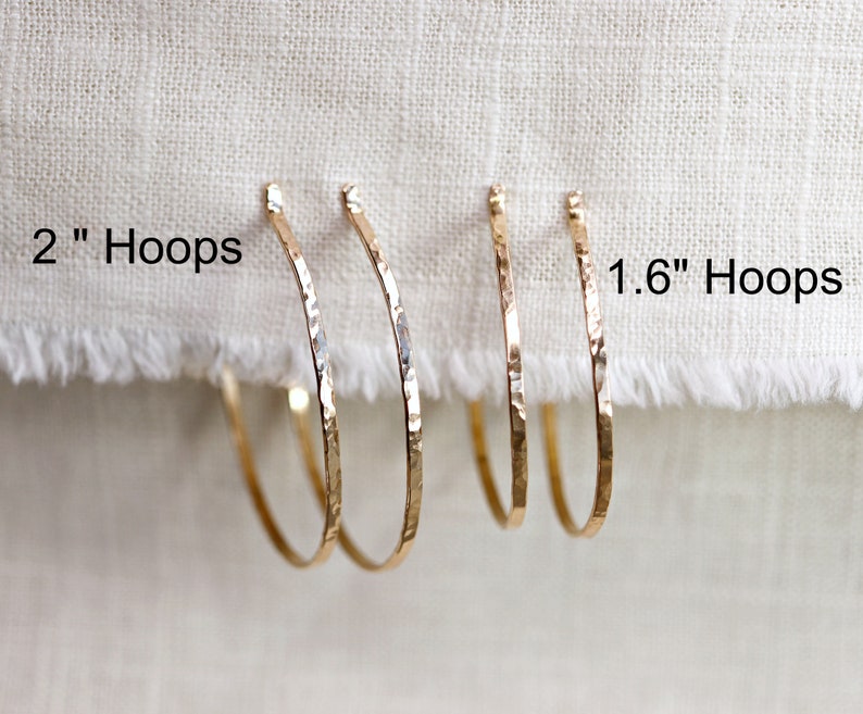 2 Inch Gold Hoop Earrings, Hammered Gold Hoops, Gold Filled Hoop Earrings, Large Hoop Earrings, Jewelry Gift for Her, Gift for Best Friend afbeelding 2