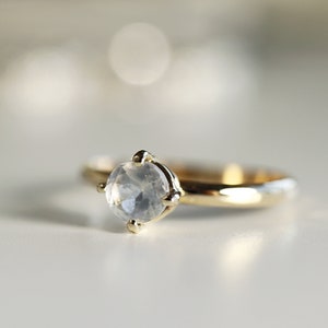 Moonstone Ring 14k Gold, Blue Flash Moonstone Engagement Ring, Moonstone Promise Ring, Solitaire June Birthstone Ring, Handmade Jewelry Gift