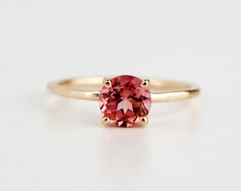 Natural Pink Tourmaline Ring, 14K Solid Gold Solitaire Ring, October Birthstone Jewelry, Dainty Pink Gemstone Ring