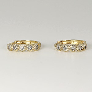 Diamond Hoop Earrings 14k Gold, Genuine Diamond Earrings Huggie Hoop, Yellow or Rose Gold 10 pcs Milgrain Set Diamond Earrings Solid Gold