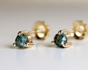 Montana Sapphire Earrings 14k Gold, Rose Cut Sapphire Bridal Earrings, Screw Back Earrings, Wedding Jewelry, Gemstone Stud, Gift for Bride