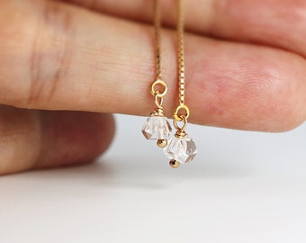 Herkimer Diamond Earrings Threader, Herkimer Dimond Threader Earrings, Gold Threader Earrings, Sterling Silver Ear Threaders, Thread Earring