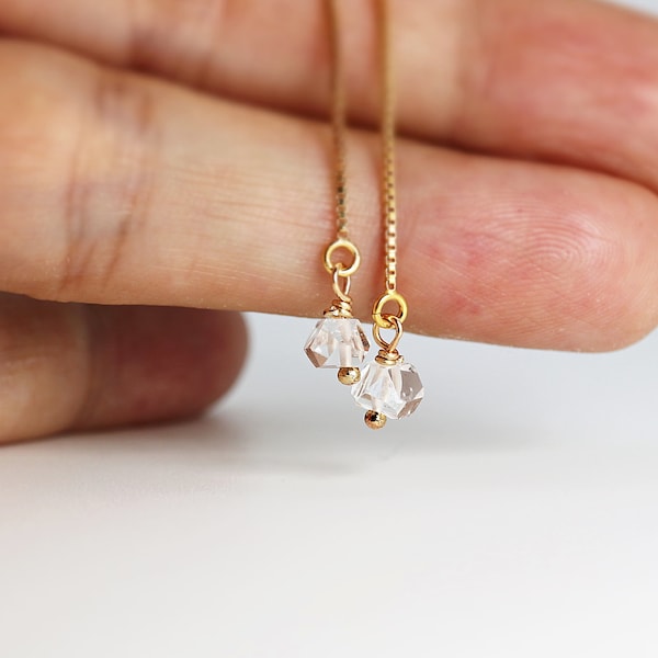 Herkimer Diamond Earrings Threader, Herkimer Dimond Threader Earrings, Gold Threader Earrings, Sterling Silver Ear Threaders, Thread Earring