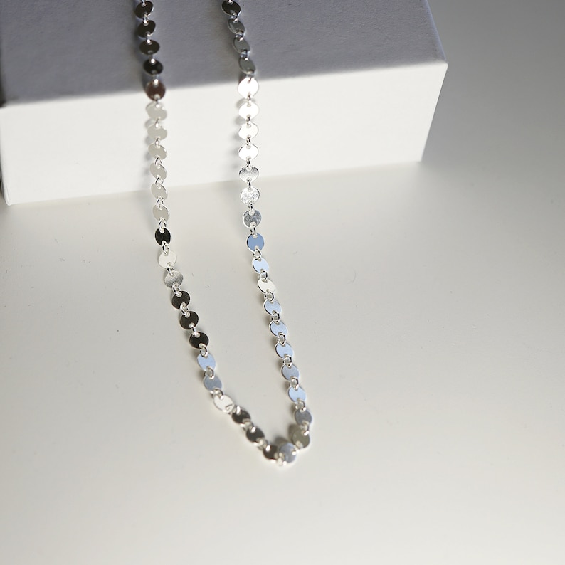 Dainty Choker Silver, Sterling Silver Necklace, Silver Choker, Silver Chain Necklace, Silver Sequin Choker, Gift For Her, Simple Necklace image 3