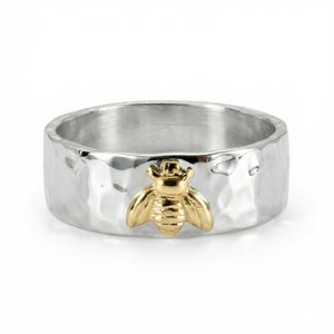 Honey Bee Ring Sterling Silver, Boho Mixed Metal Jewelry, Handmade Bee Jewelry, Personalized Unisex Ring, Jewelry Gift for Her, Nature Lover