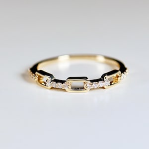 Diamond Chain Ring 14k solid gold, Pave Diamond Chain Ring, Diamond Chain Band, Natural Diamonds Stacking Ring, Modern Art Deco Ring