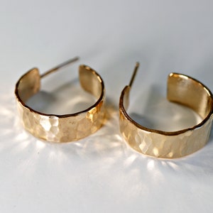 Thick Gold Hoop Earrings, Wide Hammered Gold Earrings Hoop, Handmade Gold Hoops in Gold Filled or Silver, Best Friend Gift for Her image 7