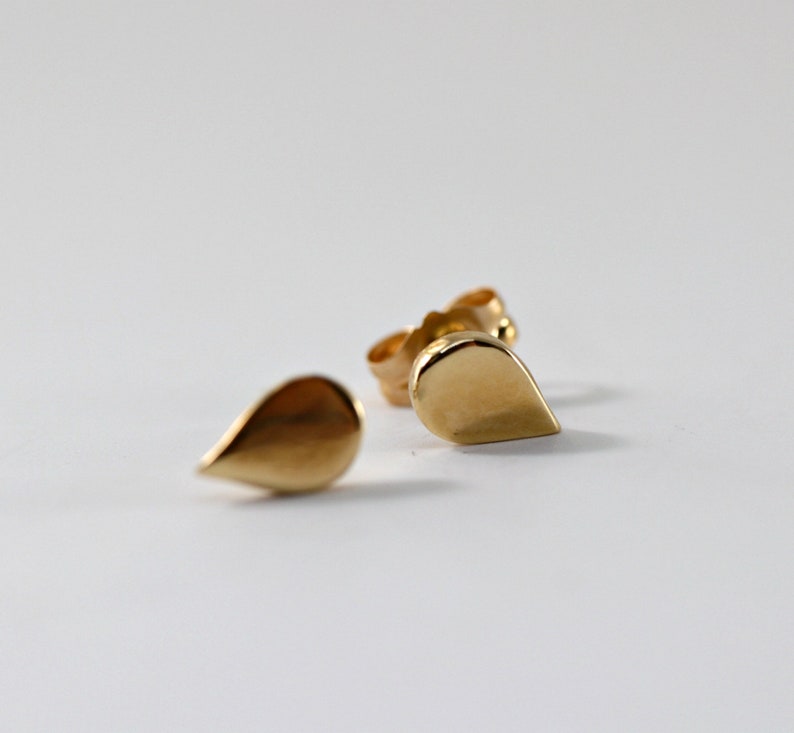 Teardrop Earrings 14k Solid Gold, Dainty Simple Gold Earrings, Everyday Minimalist Handmade Unique Stud Earrings, Best Friend Gift image 7