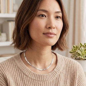 Dainty Sterling Silver Choker Necklace, Sequin Chain Necklace, Simple Layering Necklace, Christmas Gift for Her