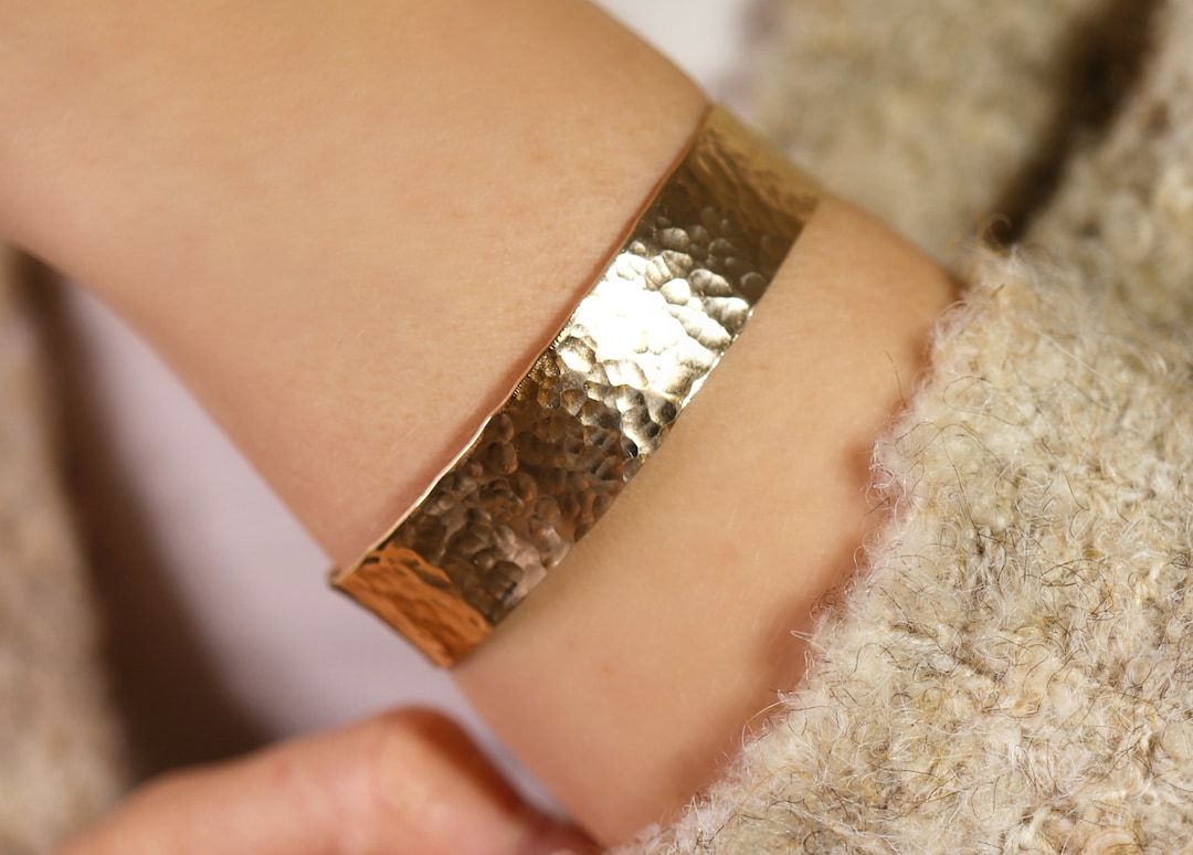 Wide Cuff Bracelet Gold Filled, Hammered Gold Cuff Bracelet