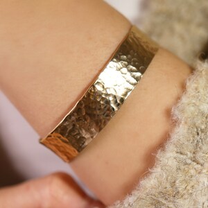 Wide Cuff Bracelet Gold Filled, Hammered Gold Cuff Bracelet, Personalized Bracelet Handmade Open Cuff, Statement Jewelry, Gift for Her image 1