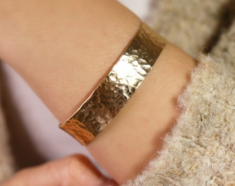 Wide Cuff Bracelet Gold Filled, Hammered Gold Cuff Bracelet, Personalized Bracelet Handmade Open Cuff, Statement Jewelry, Gift for Her