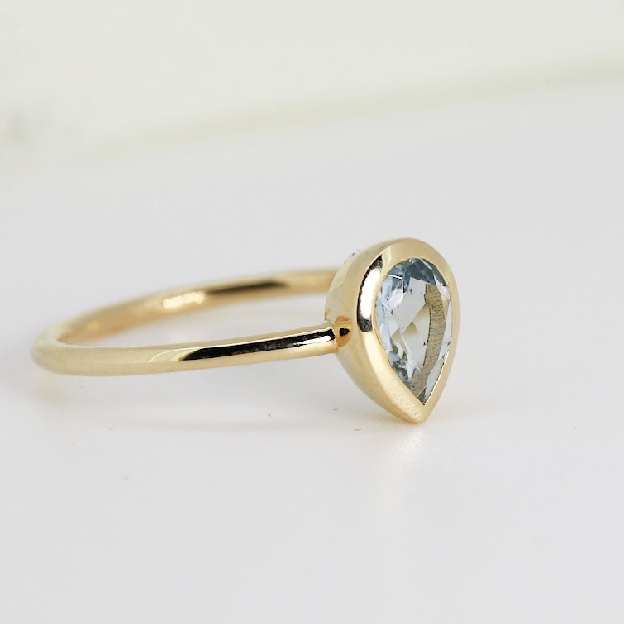 Pear Aquamarine Ring 14k Gold Teardrop Aquamarine Engagement Ring Bezel Set Promise Ring Unique Handmade Fine Jewelry Gift for Her Etsy