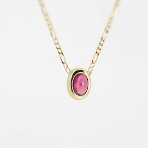 Pink Tourmaline Necklace 14k Gold, Pink Tourmaline Pendant, Solid Gold Oval Gemstone Cabochon Necklace, October Birthstone