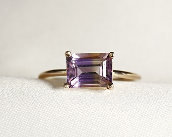 Emerald Cut Ametrine Ring, Purple Engagement Ring, Purple Stone Ring, Anniversary Ring