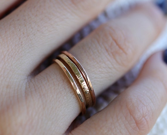Hammered gold stacking rings best sale