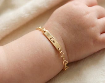 Personalized Kids Name Bracelet Gold Filled, Custom Bar Nameplate for Baby Toddler, Engraved Christmas Gift for Daughter