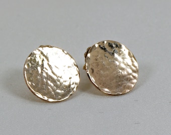 Hammered Gold Disc Stud Earrings, Hammered Stud Earrings, Gold Filled Minimalist Earrings, Simple Small Gold Earrings, Gold Earrings