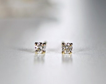 Tiny Diamond Earrings 14k Solid Gold, 0.25 ct Diamond Stud Earrings 14k Gold, Diamond Bridal Earrings, Dainty Diamond Studs, Gift for her