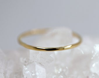 14k Yellow Gold Dainty Ring, Hammered Gold Stacking Rings,  Dainty Hammered Gold Ring, Minimalist 14k Gold Ring, Thin Gold Ring
