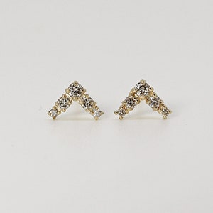 14k Gold Diamond Chevron Stud Earrings, Diamond V Studs Earrings, Gold Minimalist Earrings, Geometric Stud Earrings, Jewelry Gift for Wife