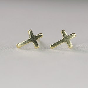 Gold Cross Earrings 14k Solid Gold, Delicate Cross Stud Earrings, Religious Christian Jewelry Gift, Minimalist Everyday Studs Earrings image 6