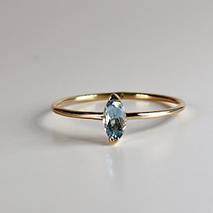 Marquise Aquamarine Ring 14k Gold, Genuine Aquamarine Engagement Ring, Handmade March Birthstone Jewelry Gift, Minimalist Promise Ring