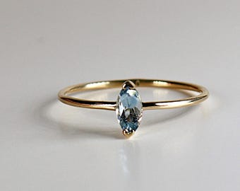 Marquise Aquamarine Ring 14k Gold, Genuine Aquamarine Engagement Ring, Handmade March Birthstone Jewelry Gift, Minimalist Promise Ring