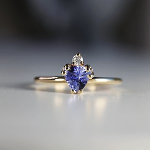Tanzanite Ring 14k Gold, Diamond and Tanzanite Engagement Ring, Trillion Tanzanite Ring, Triangle Geometric Engagement Ring, Promise Ring